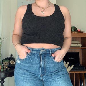 Dark Grey Sweater Cropped Tank Top